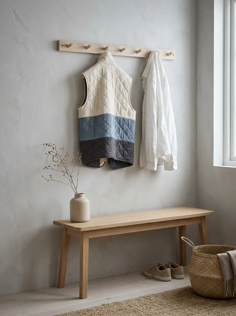 15 cozy scandinavian quilted jackets and vests ideas in a Nordic entryway.