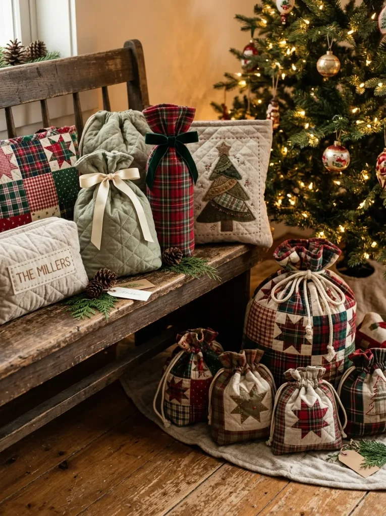 5 quilted christmas gift bag ideas for handmade holiday wrapping