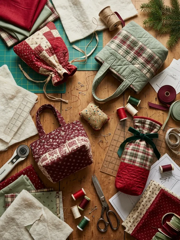 15 quilted christmas gift bag ideas in different sizes and styles