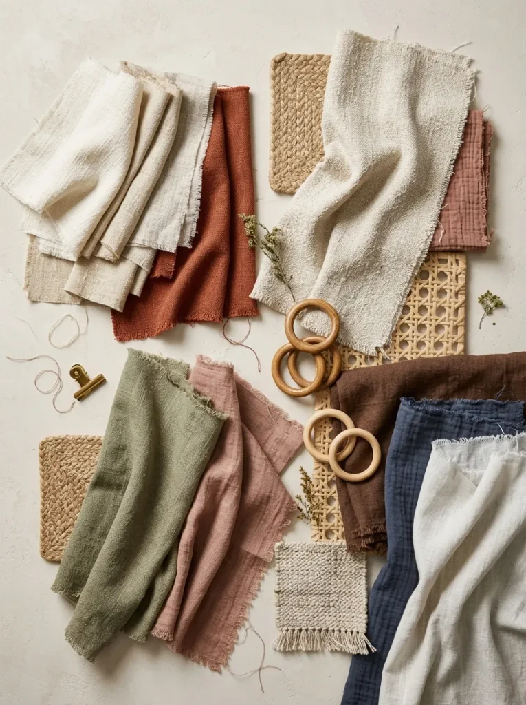 6 best boho curtains for bedrooms and living rooms in cream, beige, rust, sage, and terracotta colors