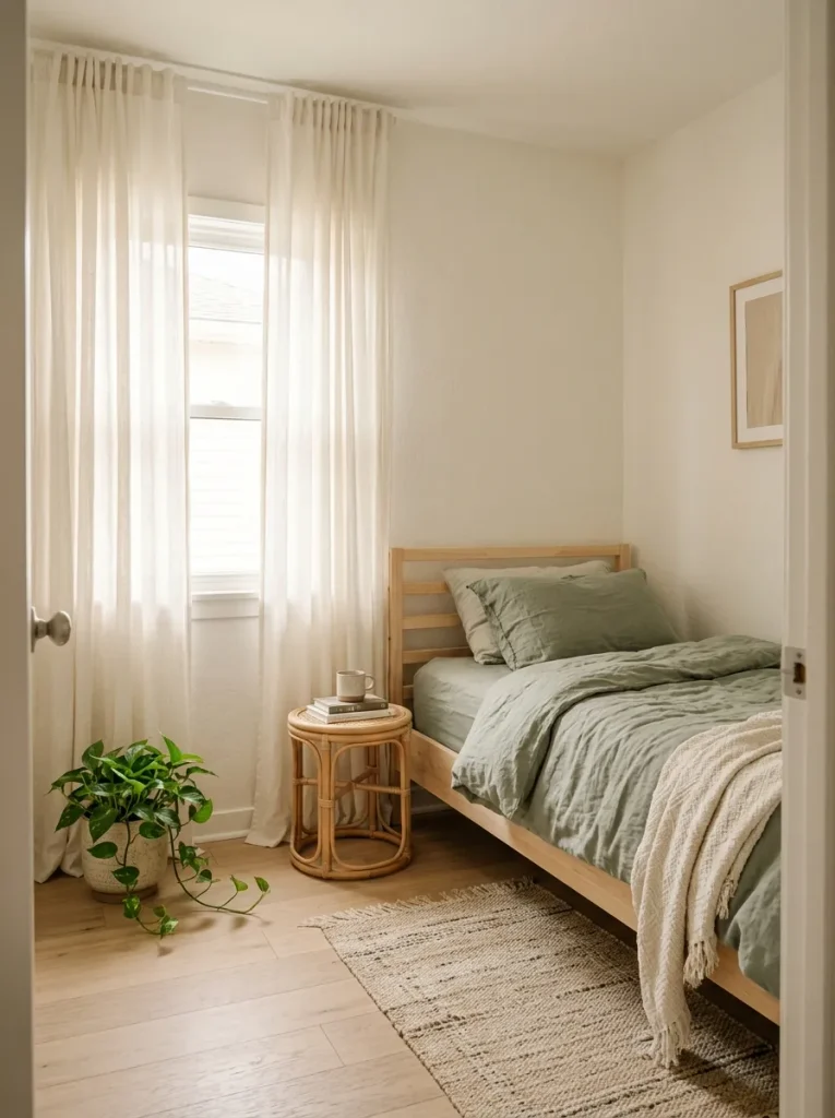 6 best boho curtains for bedrooms and living rooms styled in a small airy boho bedroom