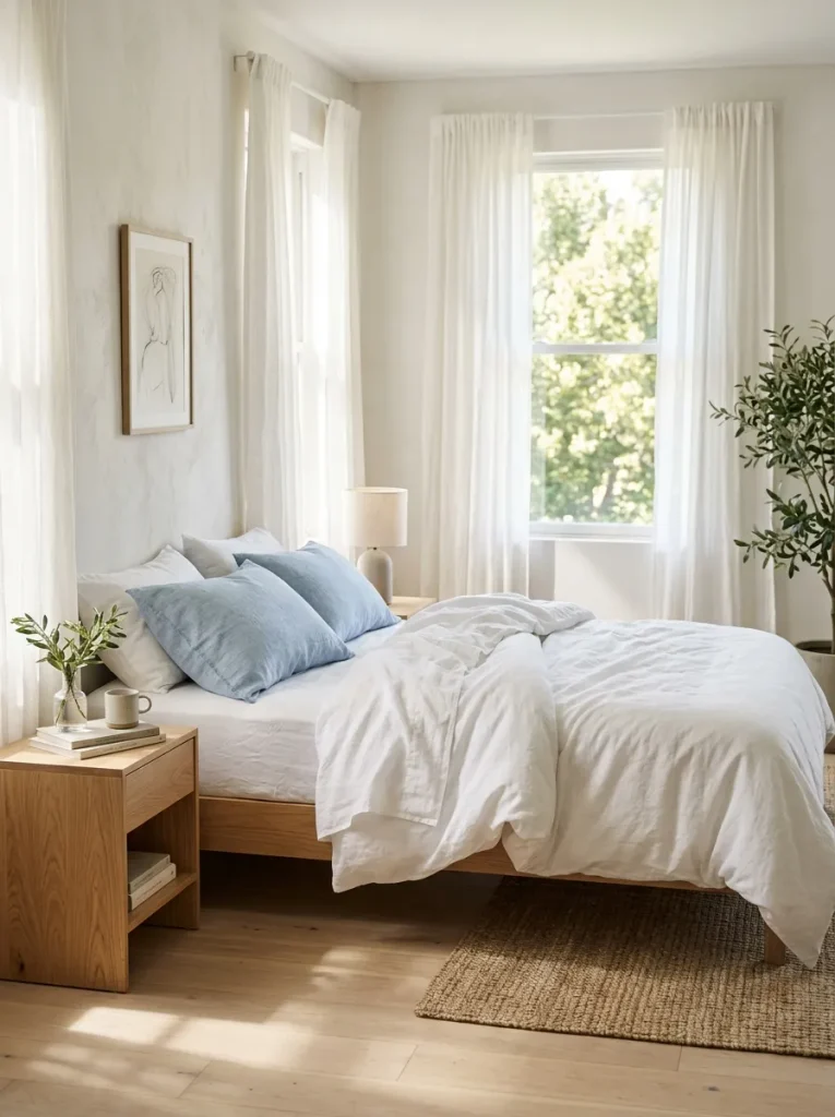 airy bedroom with open