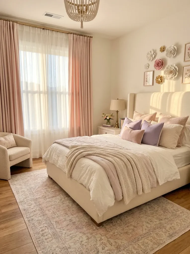 Beautiful girls bedroom curtains ideas with layered pink drapes and white sheers