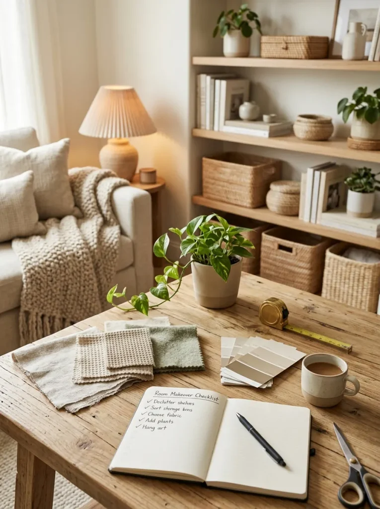 Cozy room makeover checklist with decorating essentials