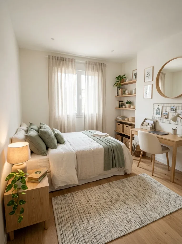 Cozy teen bedroom decorating tips with balanced furniture, soft lighting, and clutter-free styling.