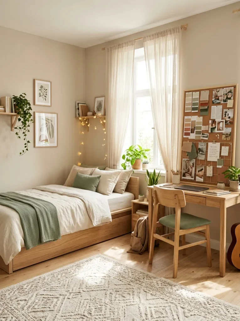 Cozy teen room planning ideas with neutral colors and personalized decor