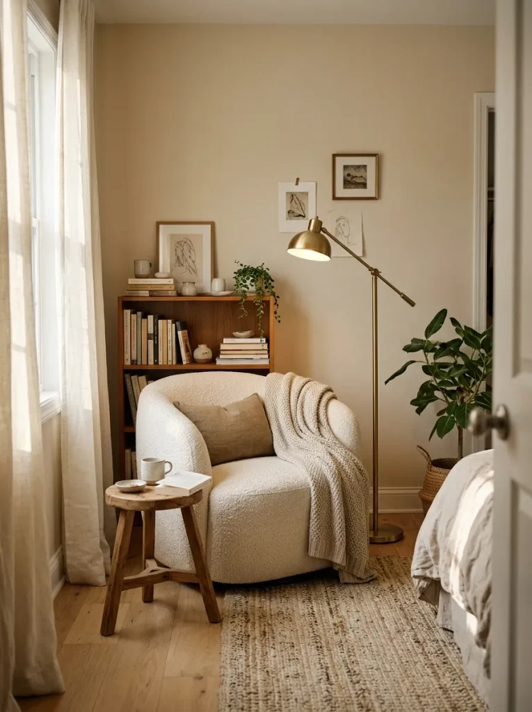 Cozy bedroom reading corner setup