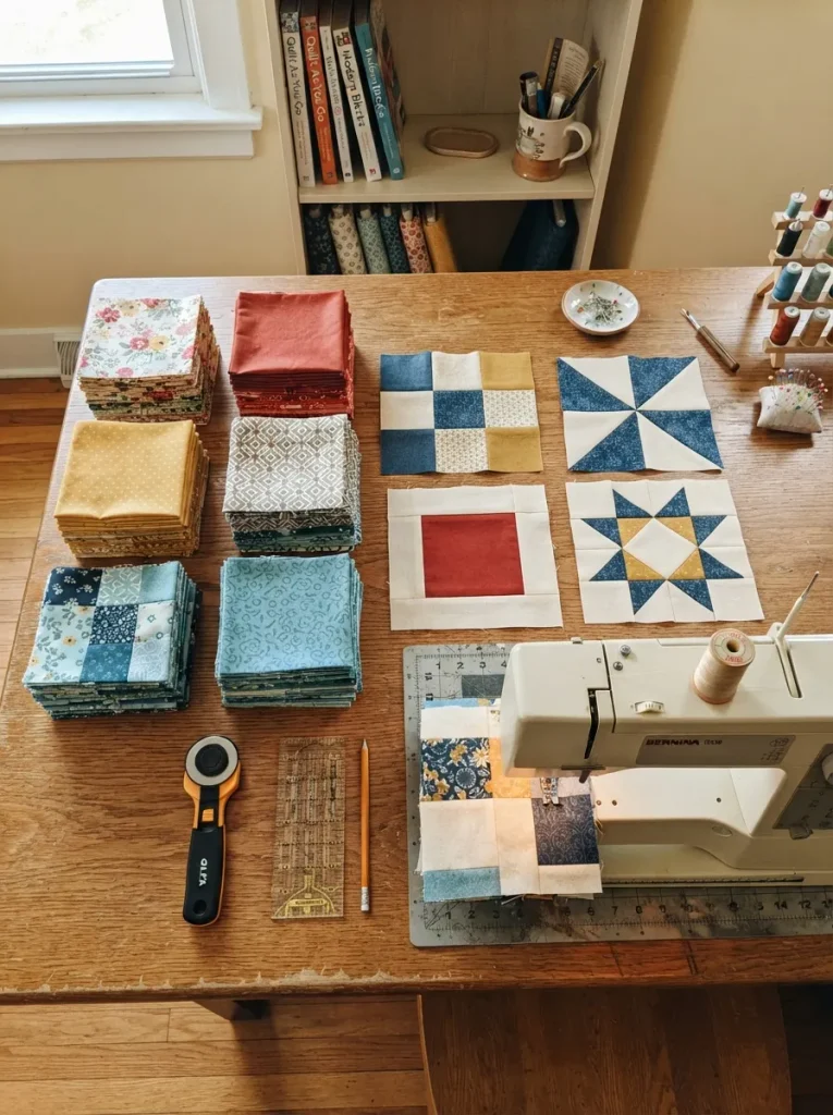 Quilting workspace with sorted