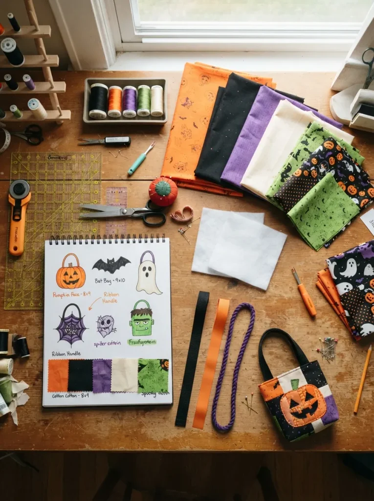 Sewing Halloween treat bag suppli