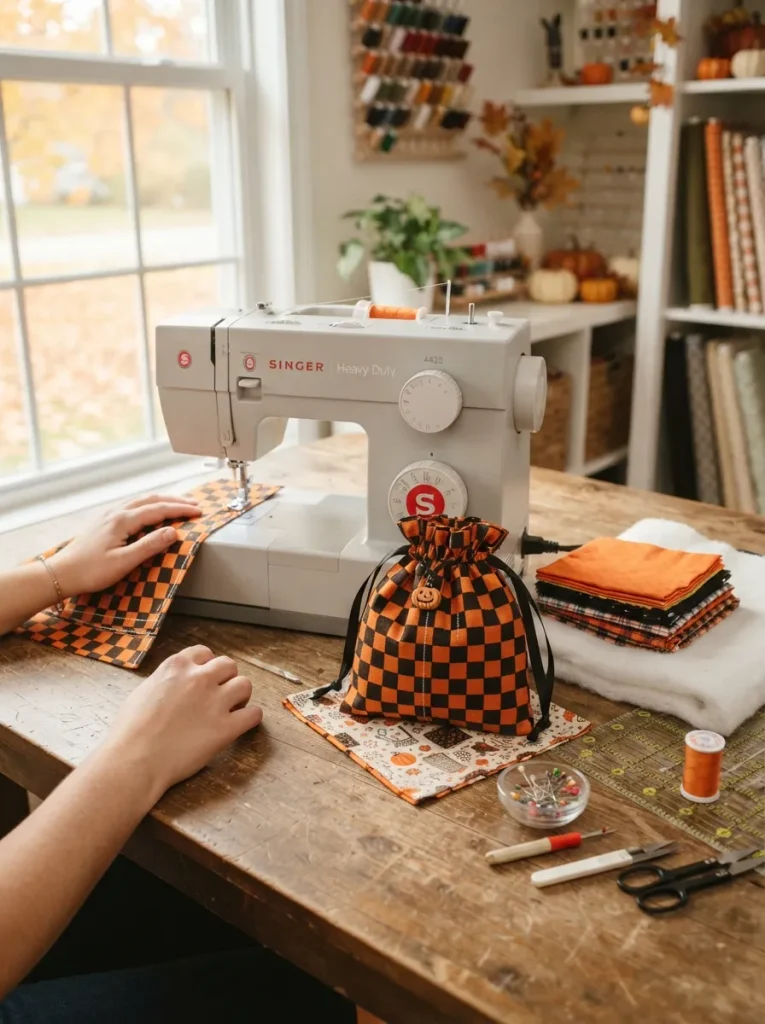 Sewing treat bag with machine