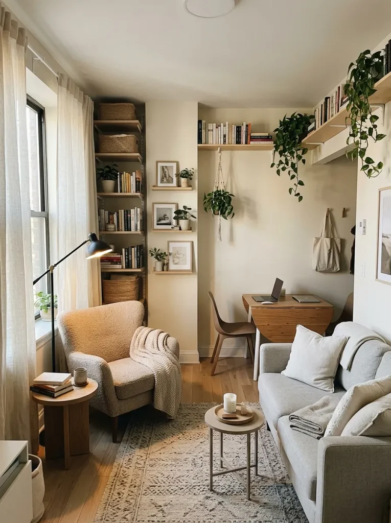 Small cozy room makeover with smart space-saving design
