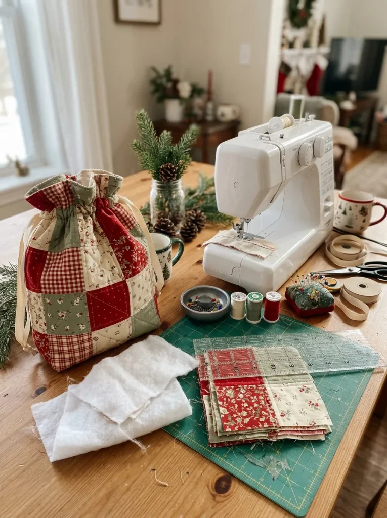 eginner project from 15 quilted christmas gift bag ideas